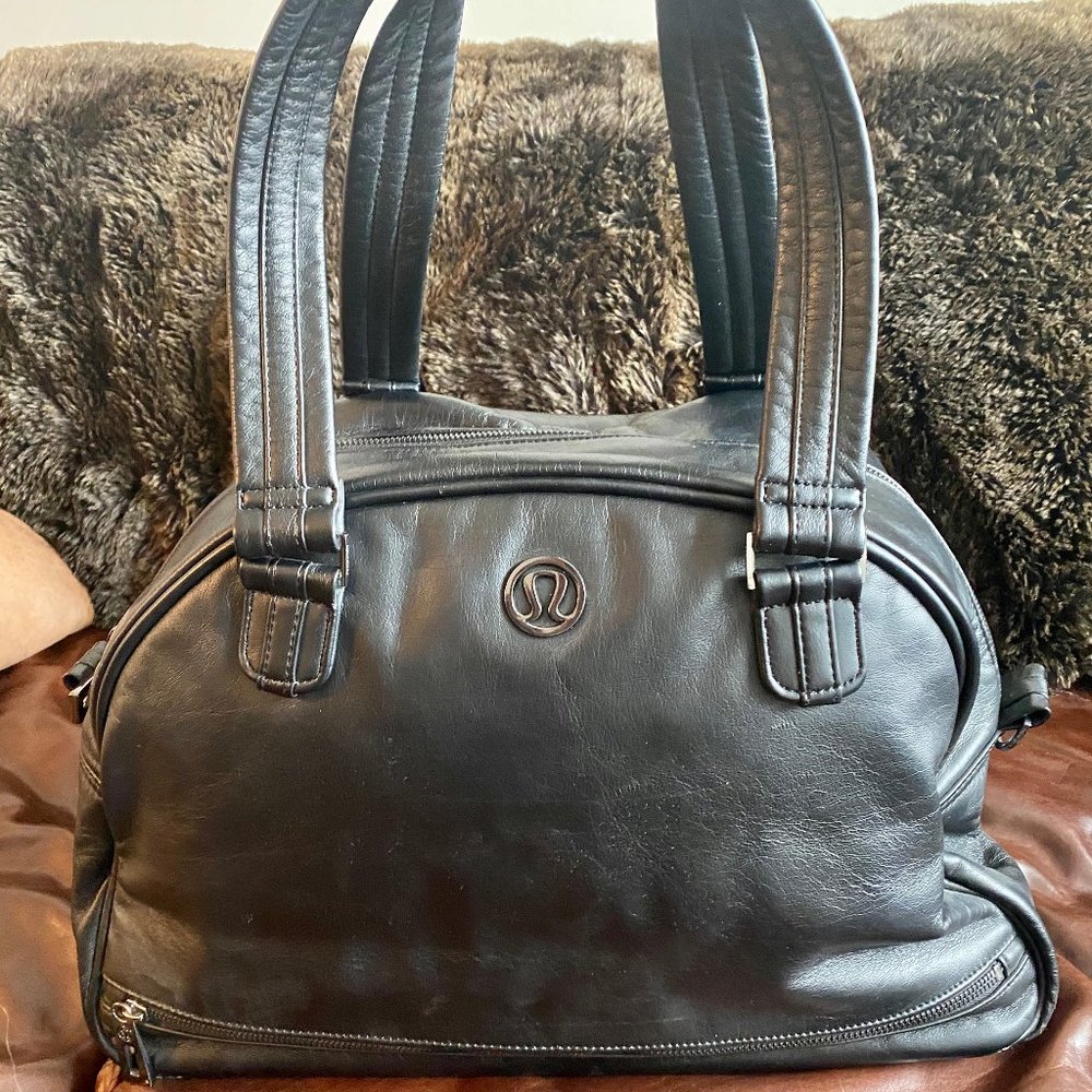 Lululemon athletica Black faux leather gym bag